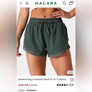 Halara Drawstring Contrast Mesh 2-in-1 Short cilantro